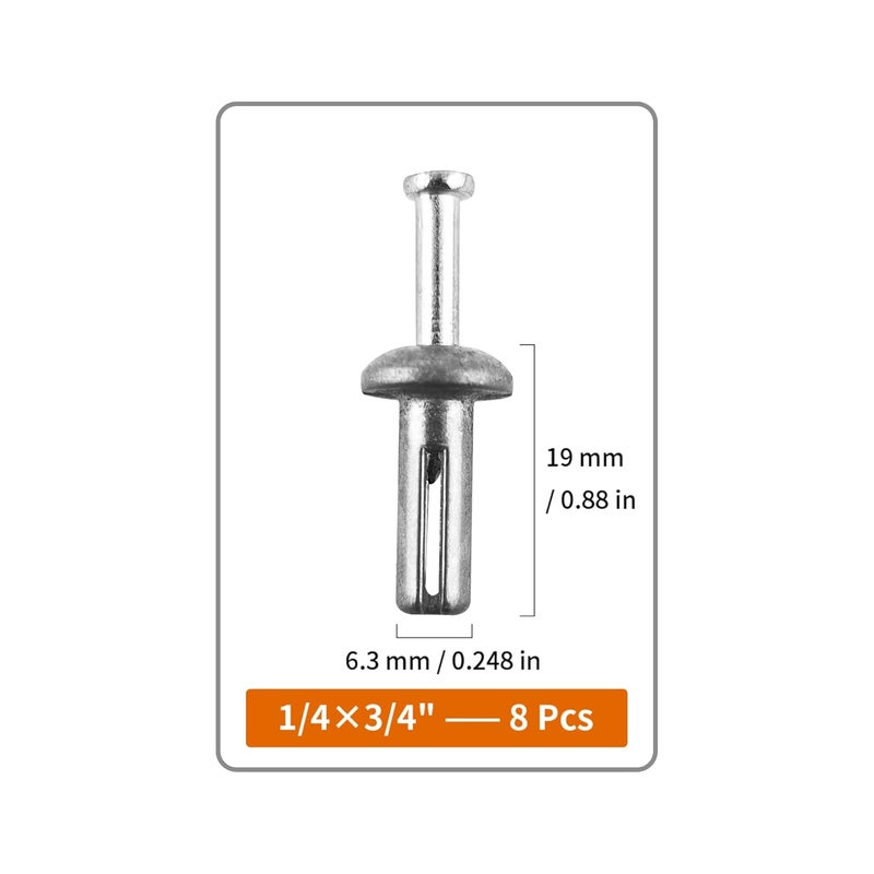 ALLOYPRO 1/4" x 3/4" Hammer Drive Nail-in Anchors 50 Pack – Cement Wall Anchors for Concrete Brick Block – Zinc Plated Masonry Fasteners for Electrical Boxes, Brackets, Frames - Image 2